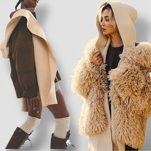 NWT FREE PEOPLE All For You Hooded Scarf In tan/beige/mushroom•extra long &wide